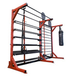 Elite Multi-Storage Rack w/ Stall Bars, Landmine, Wall Ball Targets, Heavy Bag Attachment
