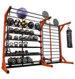 Elite Multi-Storage Rack w/ Stall Bars, Landmine, Wall Ball Targets, Heavy Bag Attachment