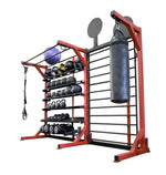 Elite Multi-Storage Rack w/ Stall Bars, Landmine, Wall Ball Targets, Heavy Bag Attachment